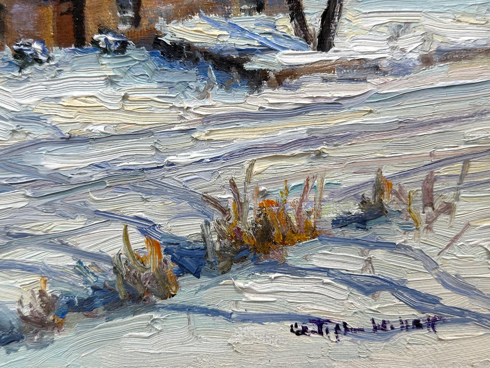 Escena pastoral invernal impresionista de una pintoresca casa cubierta de nieve junto alBuckingham, condado de Bucks, Pensilvania. Willett ha retratado esta encantadora escena de una forma muy íntima, pero enérgica, y ha volcado mucho sentimiento en