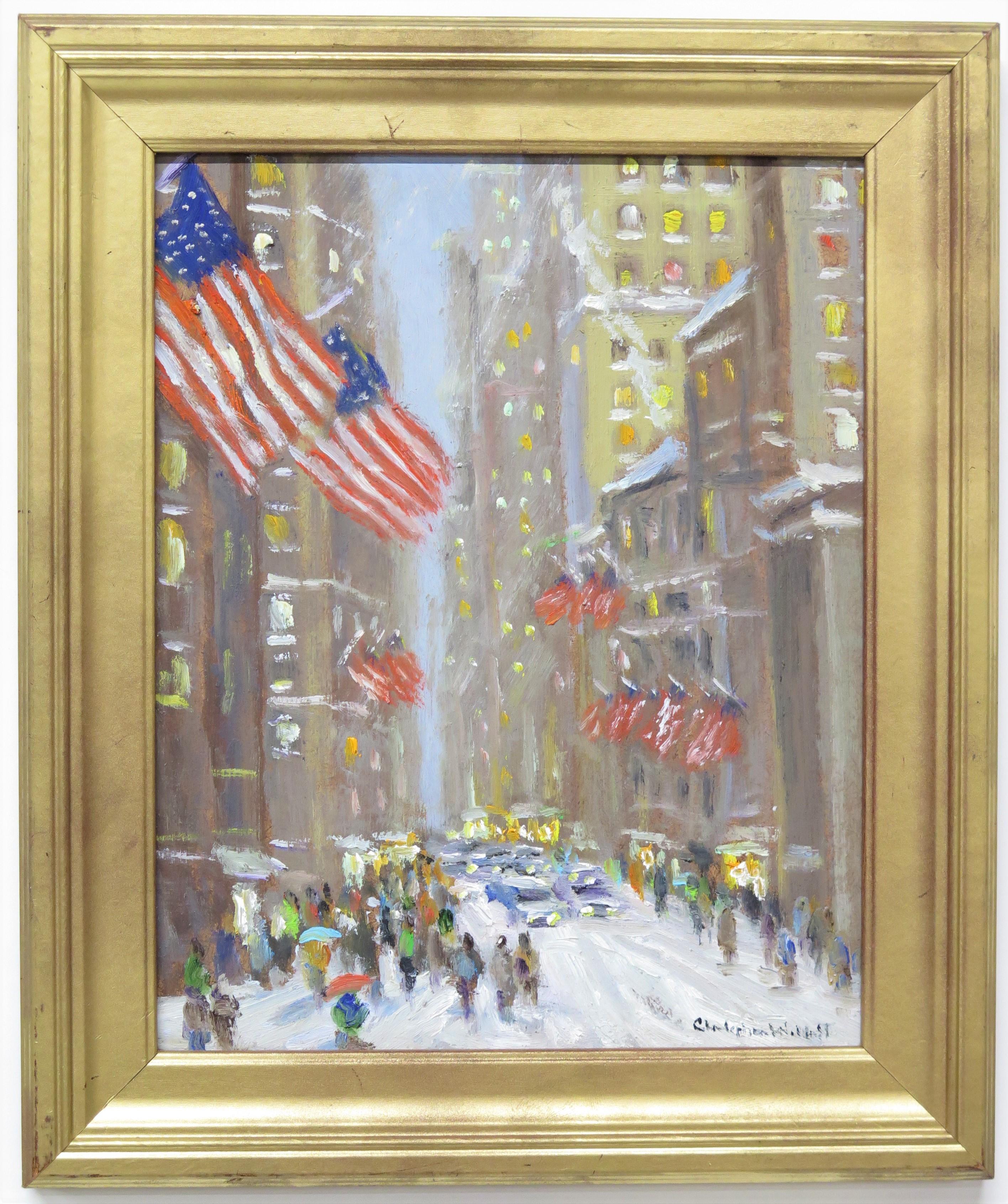 Impressionist New York City winter city-scene depicting 