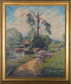 Antique Christopher William Strange - 1931 Oil, Garden Landscape