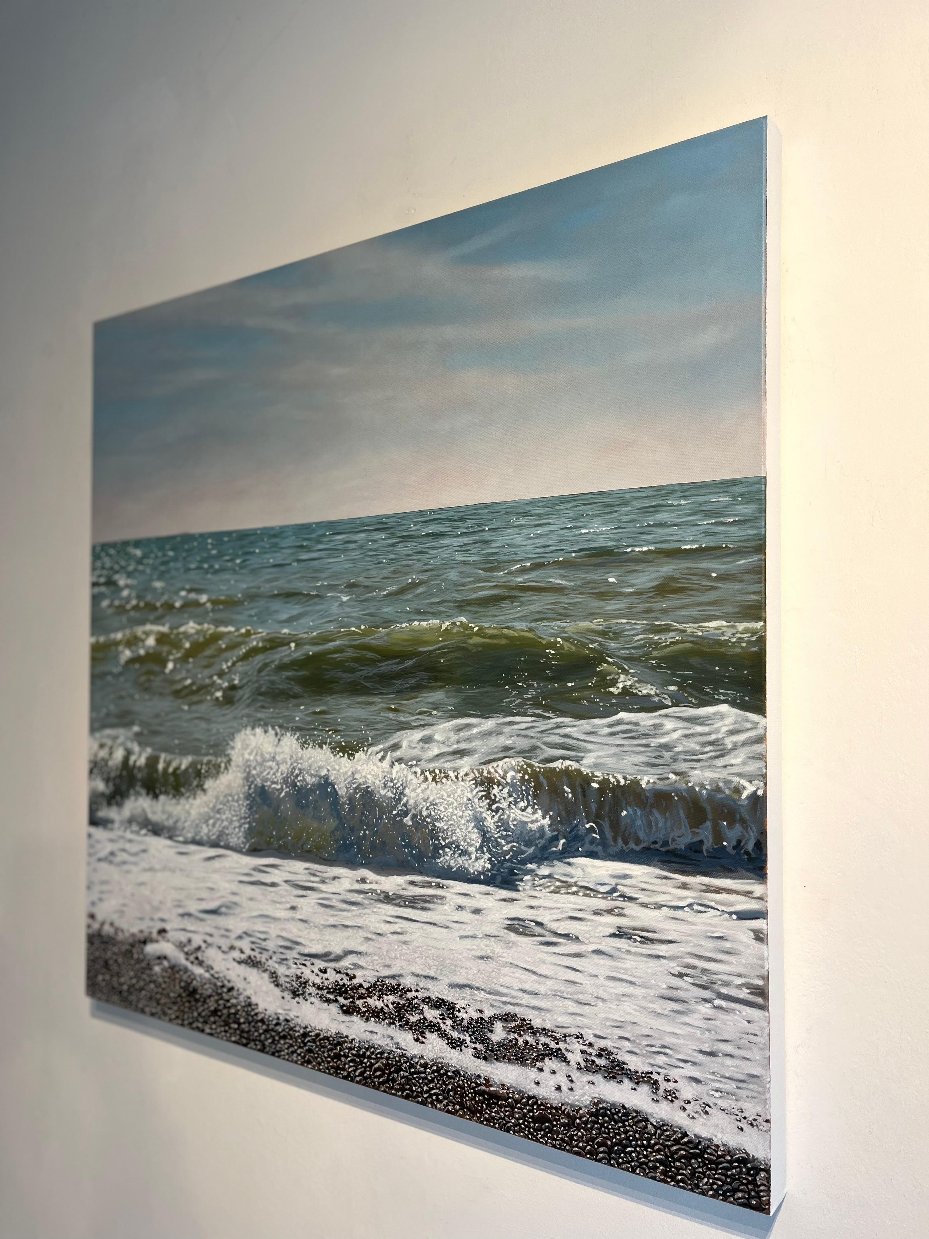 Breaking Wave-original hyper realism seascape oil painting-contemporary Art - Photorealist Painting by Christopher Witchall