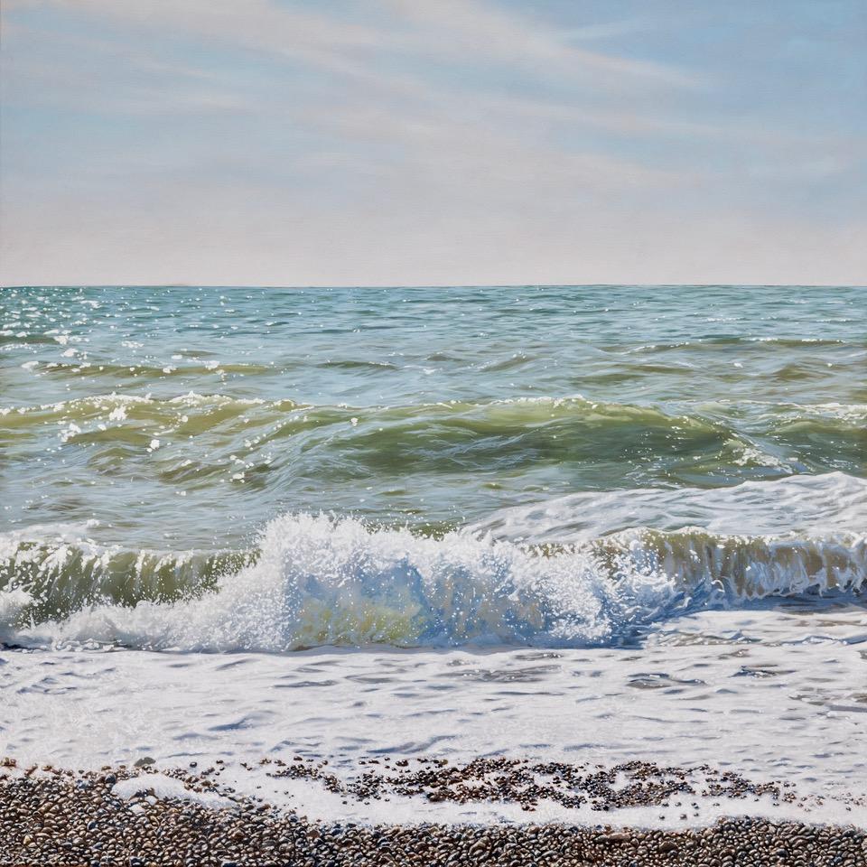 Christopher Witchall Landscape Painting - Breaking Wave-original hyper realism seascape oil painting-contemporary Art