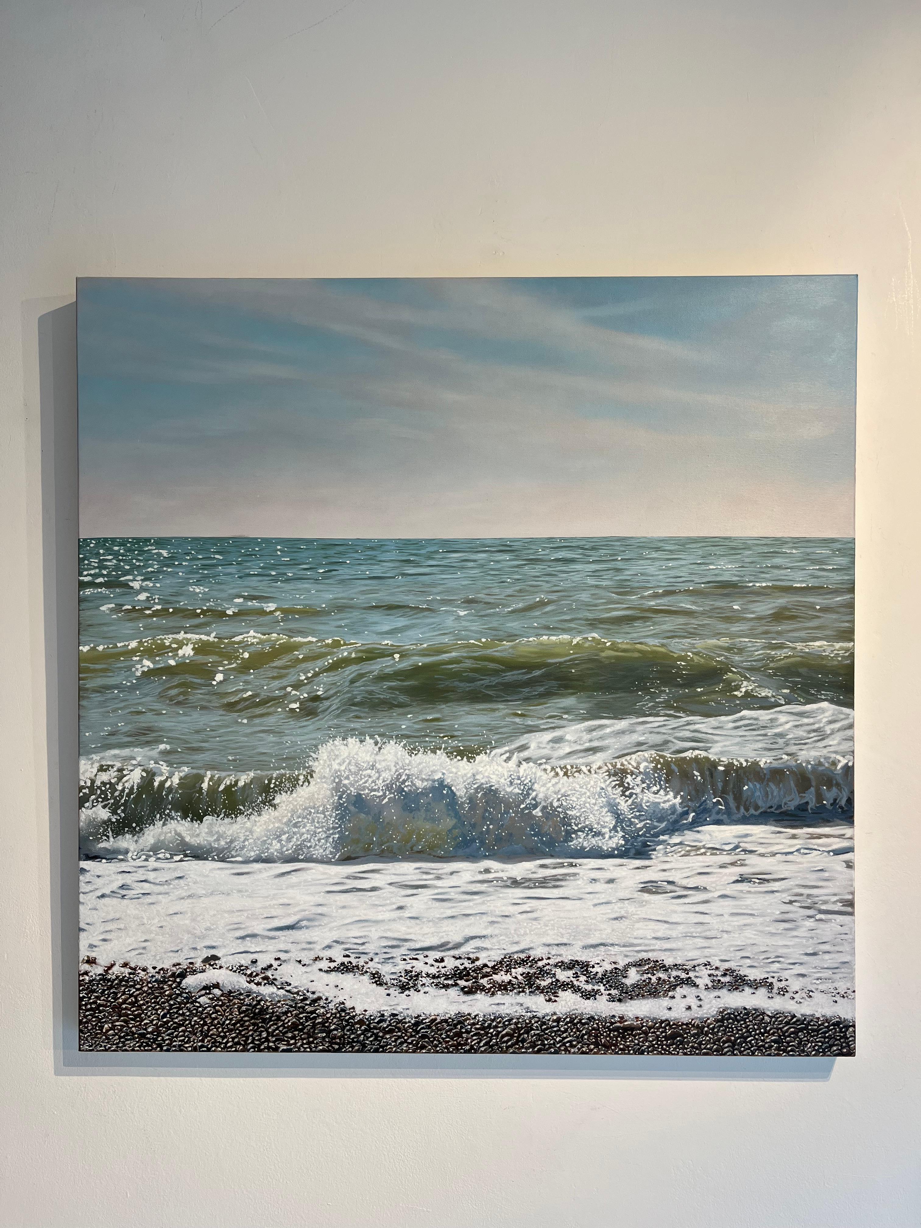 Breaking Wave-original seascape hyper realism oil painting-contemporary Art - Painting de Christopher Witchall