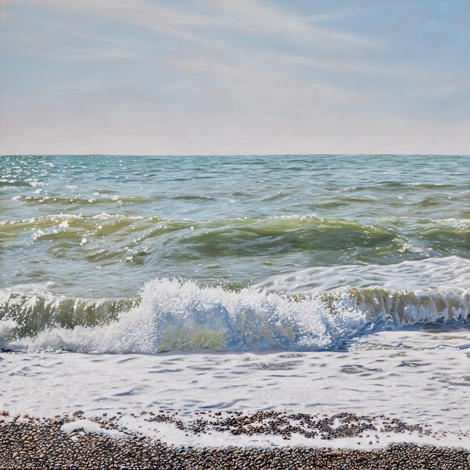 Christopher Witchall Landscape Painting - Breaking Wave-original seascape hyper realism oil painting-contemporary Art