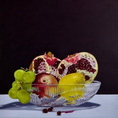 Fruit Bowl with Pomegranate, Oil on Canvas Still Life, Contemporary