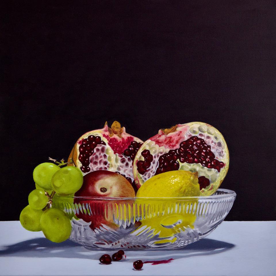 Christopher Witchall Landscape Painting - Fruit Bowl with Pomegranate - original still life realism contemporary artwork