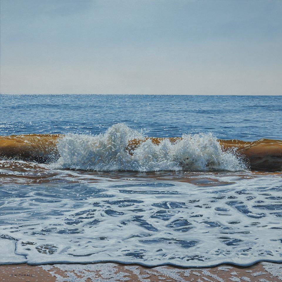 „Morgen am Southwold Beach“ – Originalgemälde im zeitgenössischen Realismus – signiert – 76 x 76 cm