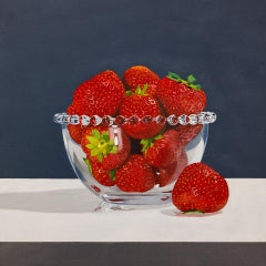 Strawberries in a Glass Bowl - original still life contemporary realism artwork