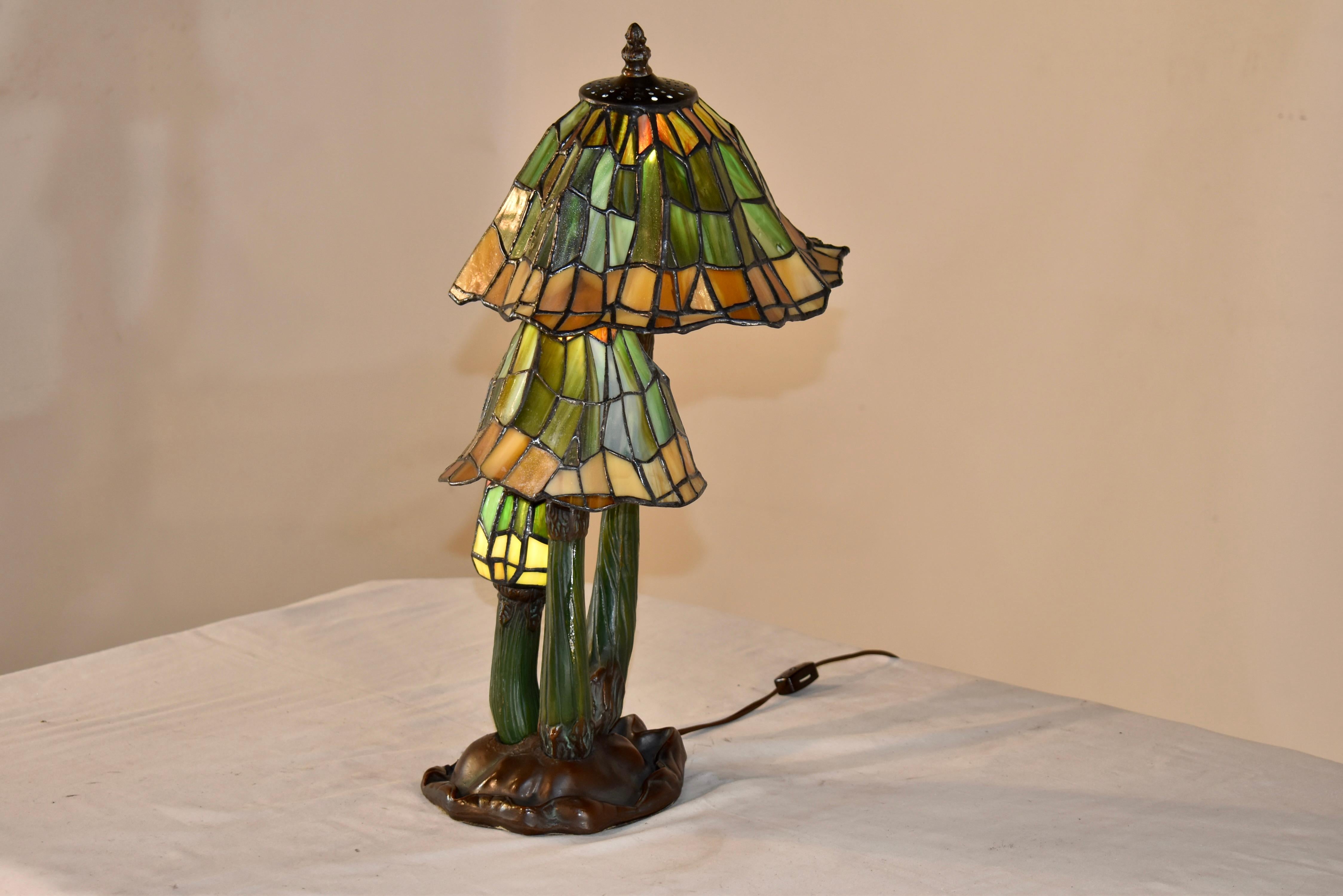 English Christopher Wray Stained Glass Mushroom Lamp