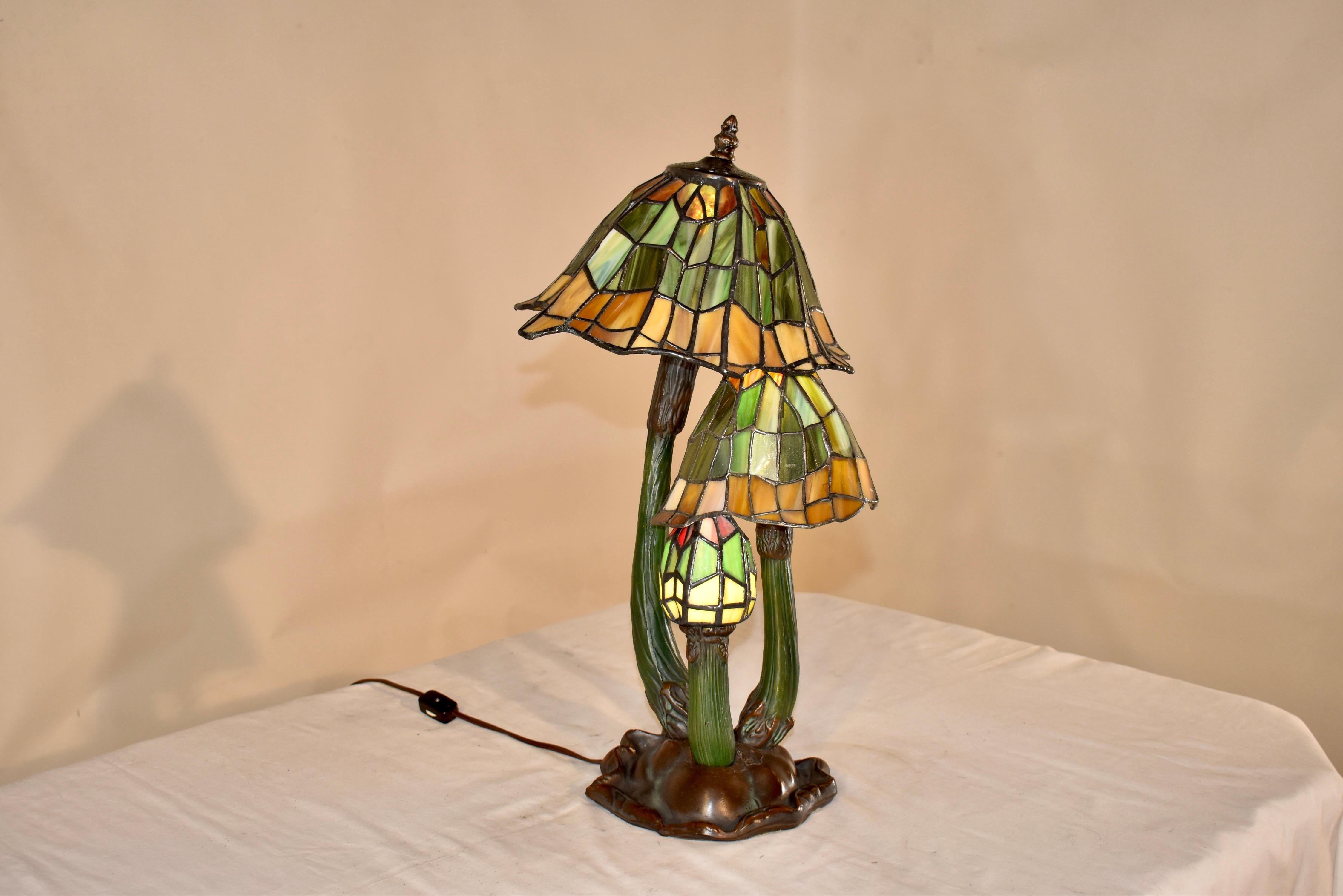 Late 20th Century Christopher Wray Stained Glass Mushroom Lamp