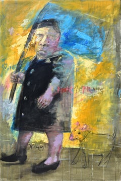 Standard Bearer 11 - Peinture figurative sur toile jaune, bleu, rouge, gris, rose et noir