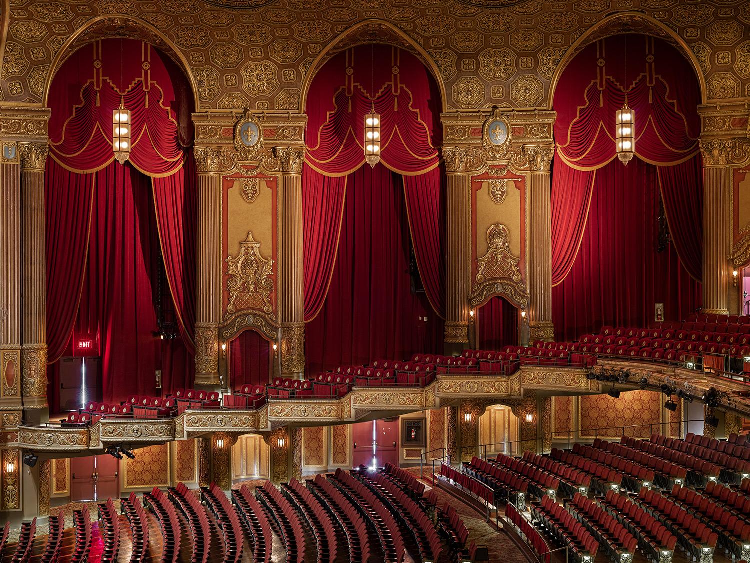 Title: Brooklyn King's Theatre (Side-Bay Study) New York

With alluring interior architecture befitting majesty and spectacle, the lush ambiance and curious symmetry intrigue the senses. As custodians of an ebullient era, if these iconic spaces