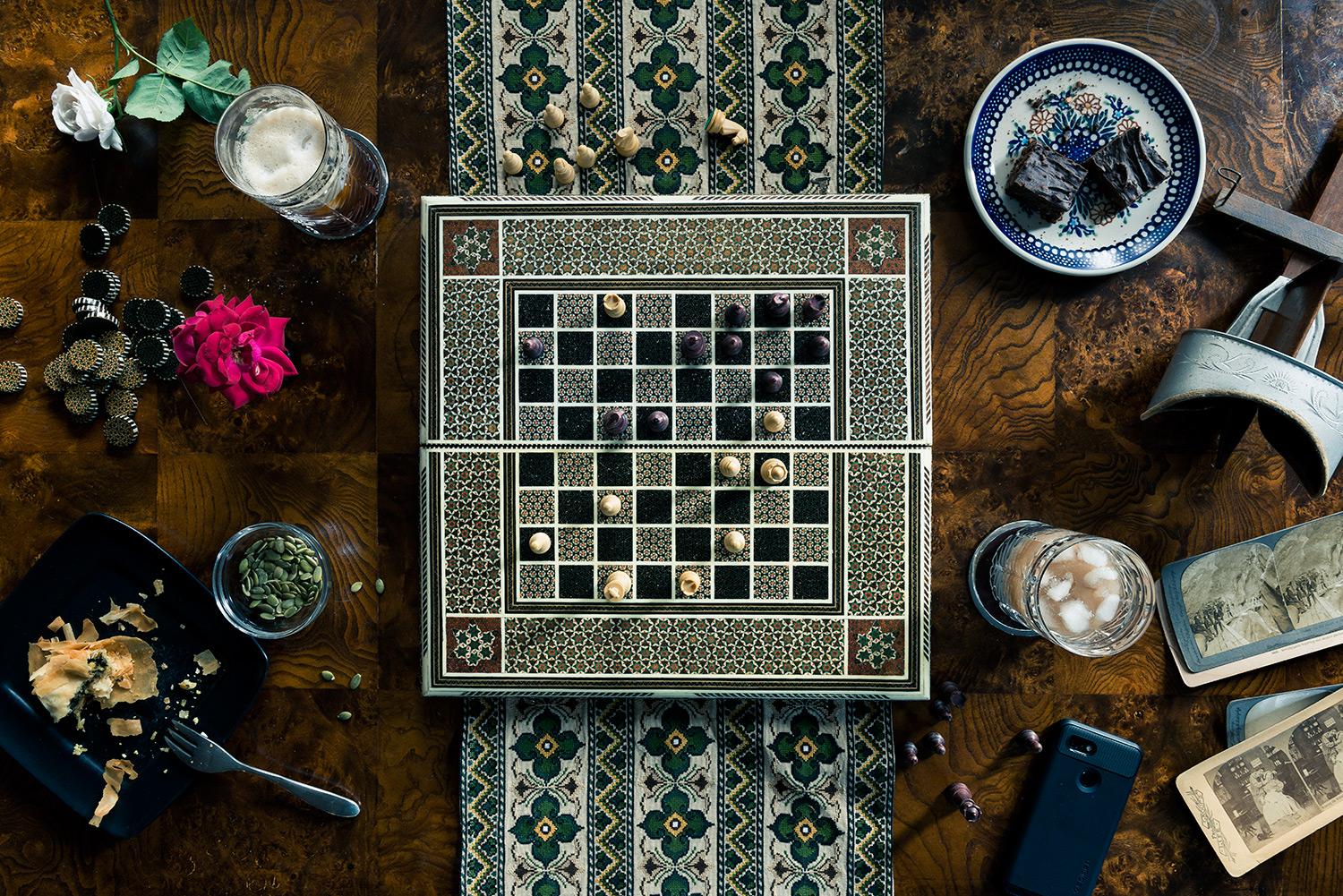 Christos J. Palios - Chess, Stereoscope, & Garden Roses, 2020, Printed After