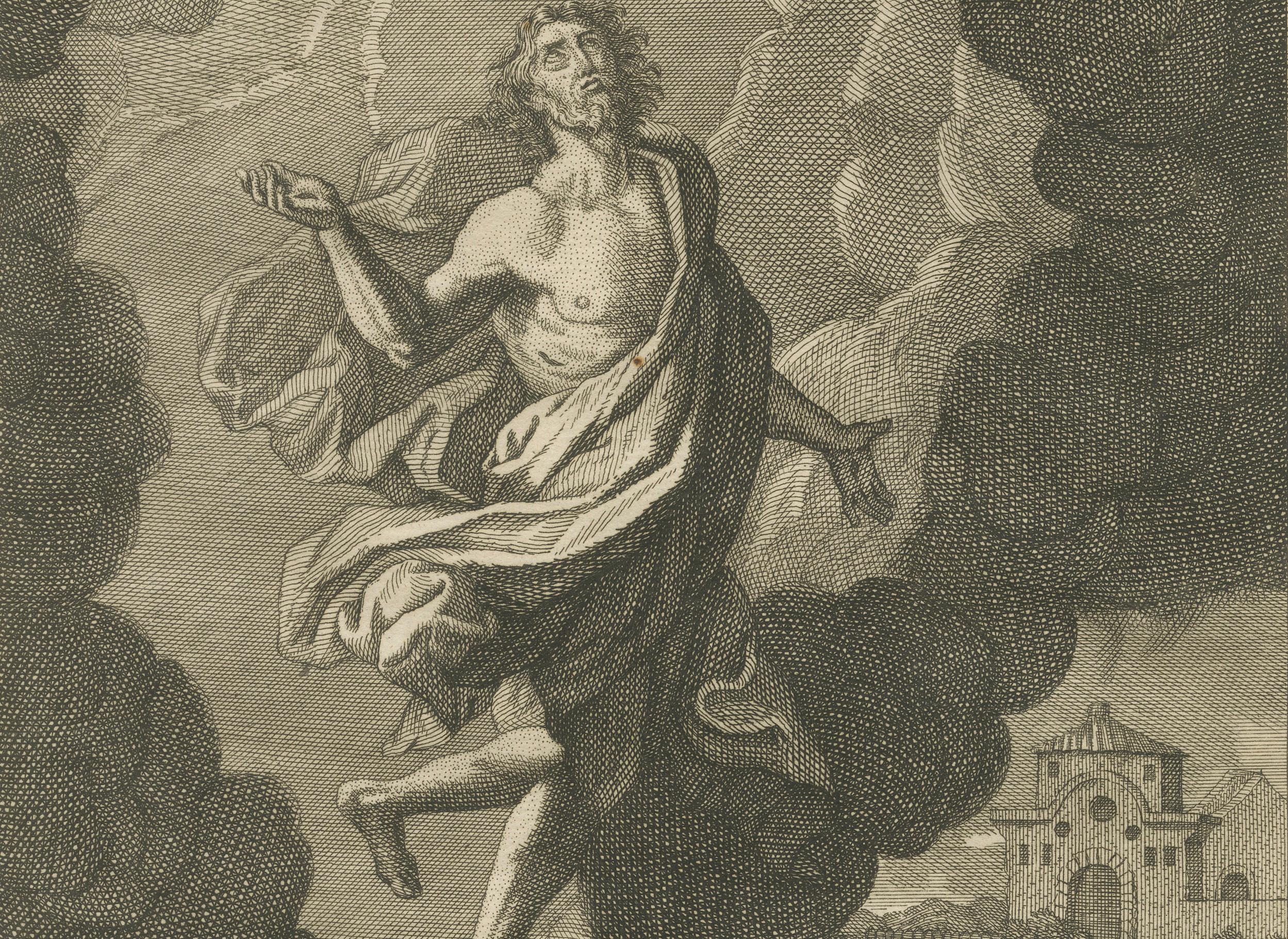 Metà XVIII secolo Incisione sull'Ascensione di Cristo - Atti I Scena dell'Ascensione c.1735 in vendita