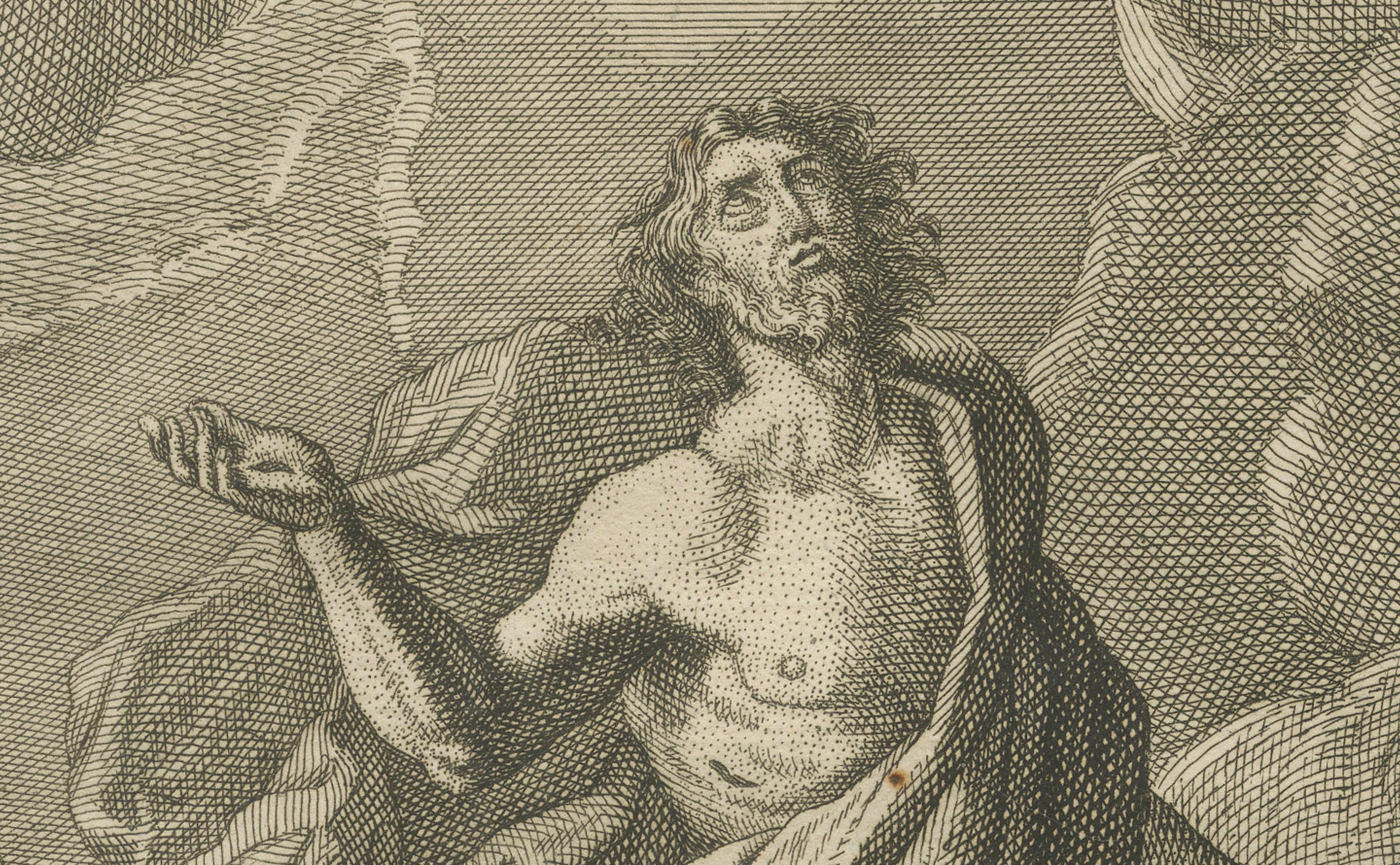 Carta Incisione sull'Ascensione di Cristo - Atti I Scena dell'Ascensione c.1735 in vendita