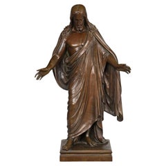 Antique Christus Patinated Bronze Sculpture