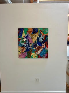 Indigo Garden Party: Abstract Expressionist Painting, 2010s, New, 30x30