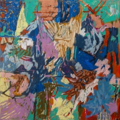 Indigo Garden Party: Abstract Expressionist Painting, 2010s, New, 30x30