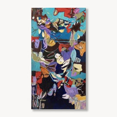 Woman with the World in Her Hat: Abstract Acrylic Painting, 2010s, New, 54x29