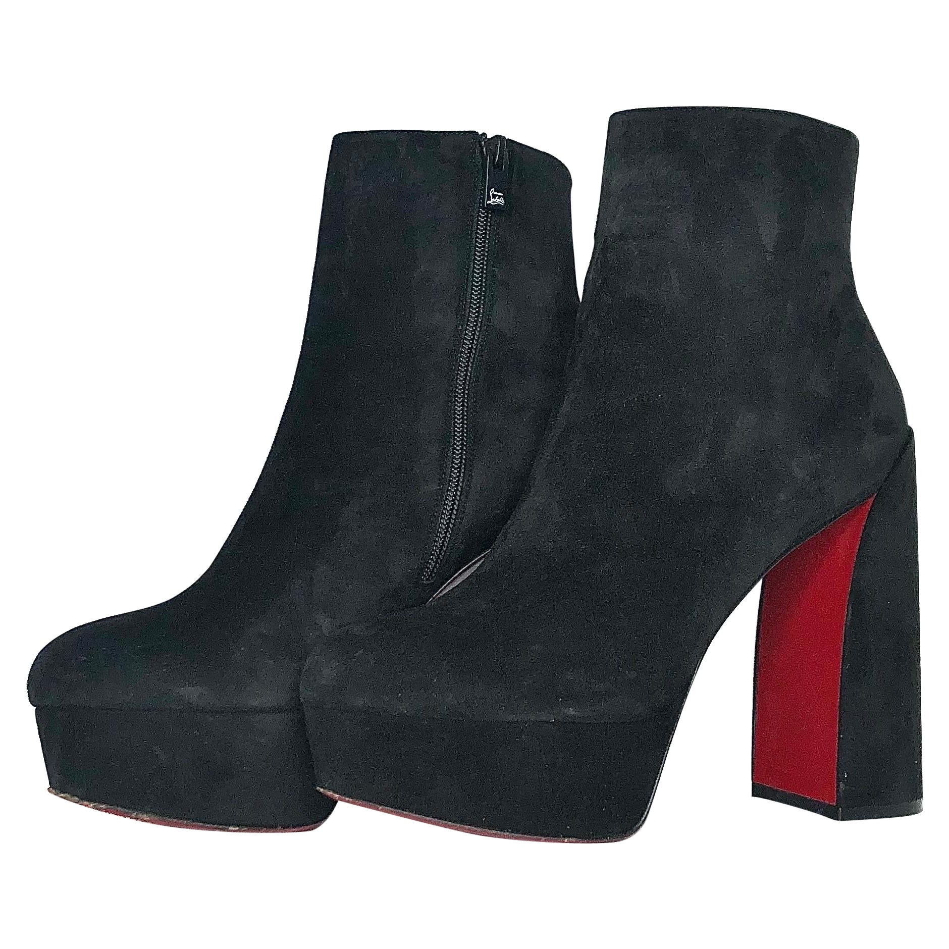 Chritian Louboutin Movida Booty 130 Black Suede Platform Ankle Boots 40