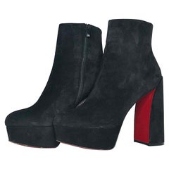 Chritian Louboutin Movida Booty 130 Black Suede Platform Ankle Boots 40