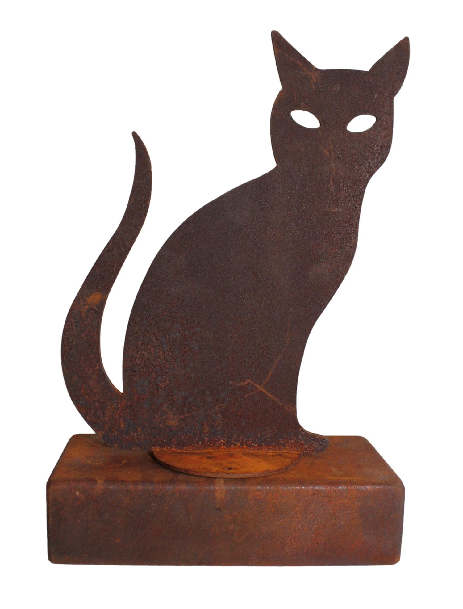Pet Urn - "Pride, Cat" oxidised corten steel - elegant ornament - Sculpture by Chroessi Schnell