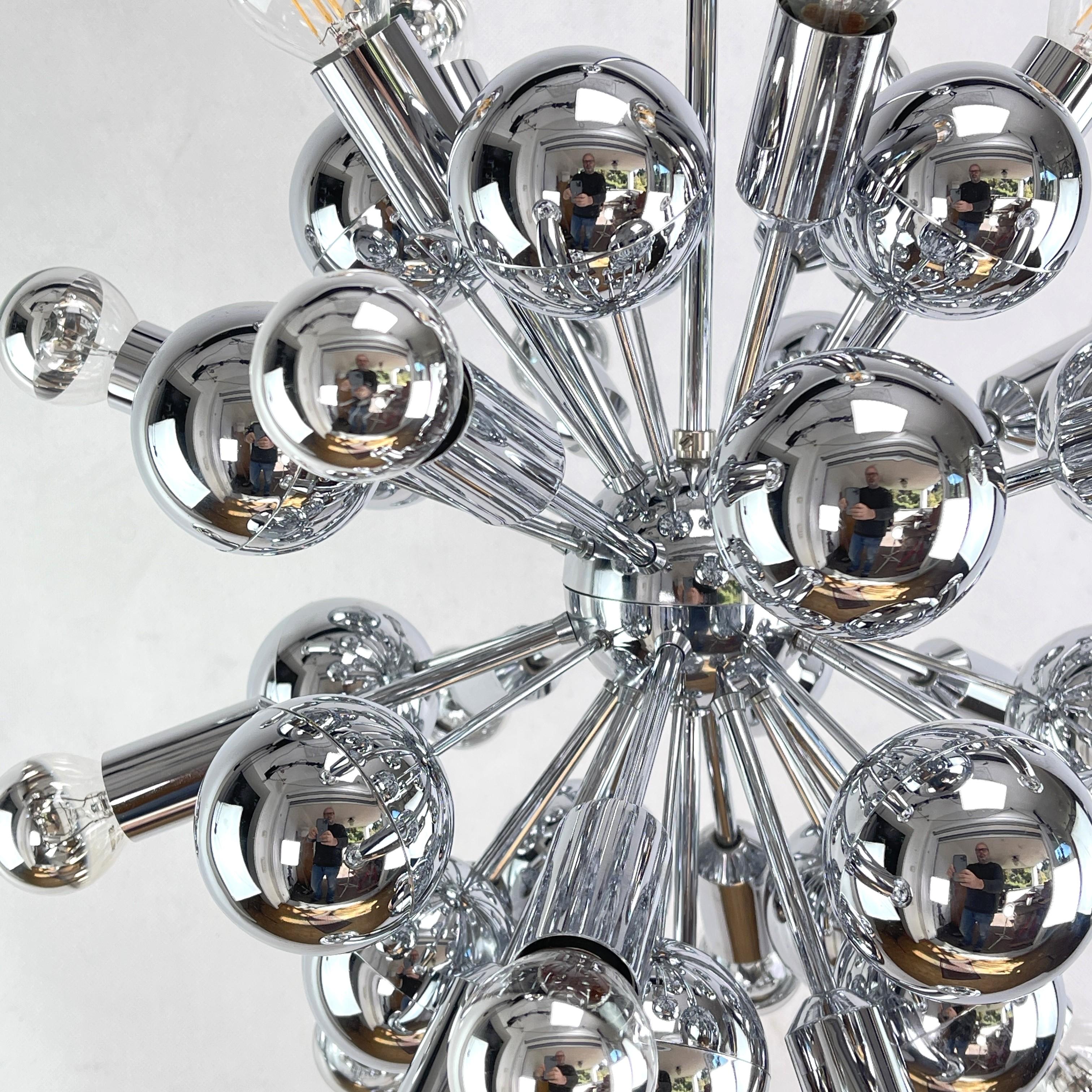 German chrom Sputnik Ceiling Lamp by Cosack , 1970s For Sale