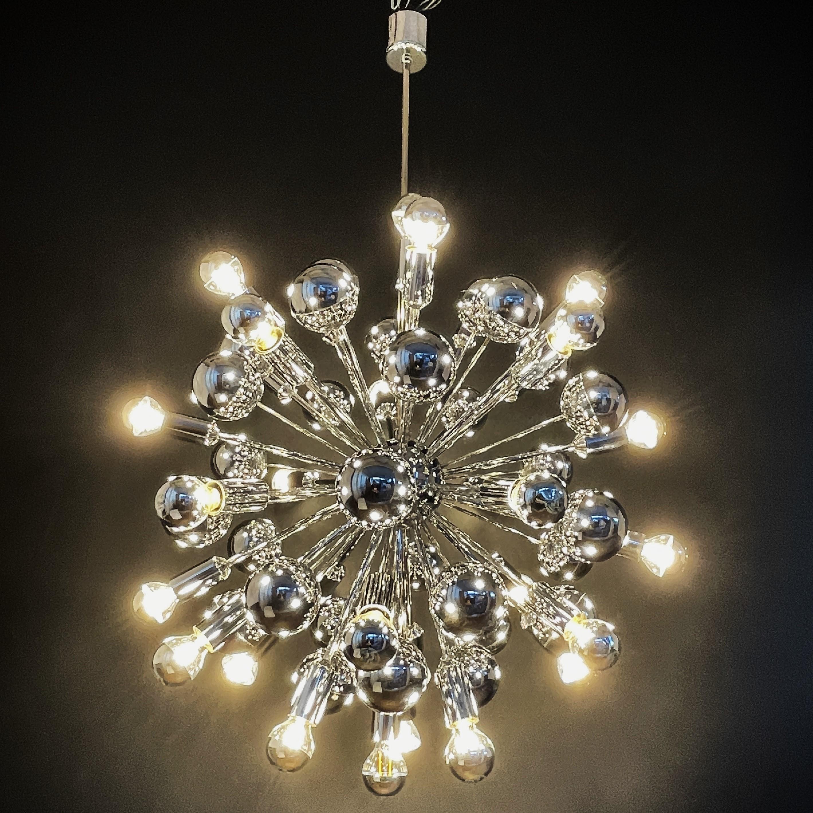 German chrom Sputnik Ceiling Lamp by Cosack, 1970s For Sale