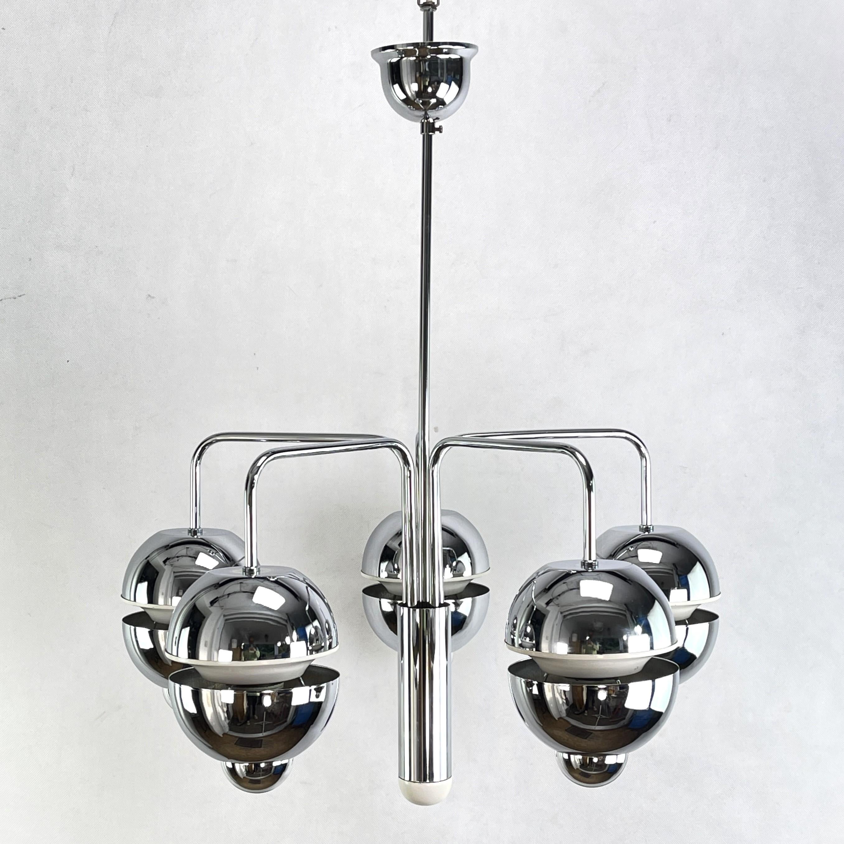 chrom Sputnik Ceiling Lamp by Klaus Hempel for Massive (Belgium), 1970s For Sale 2