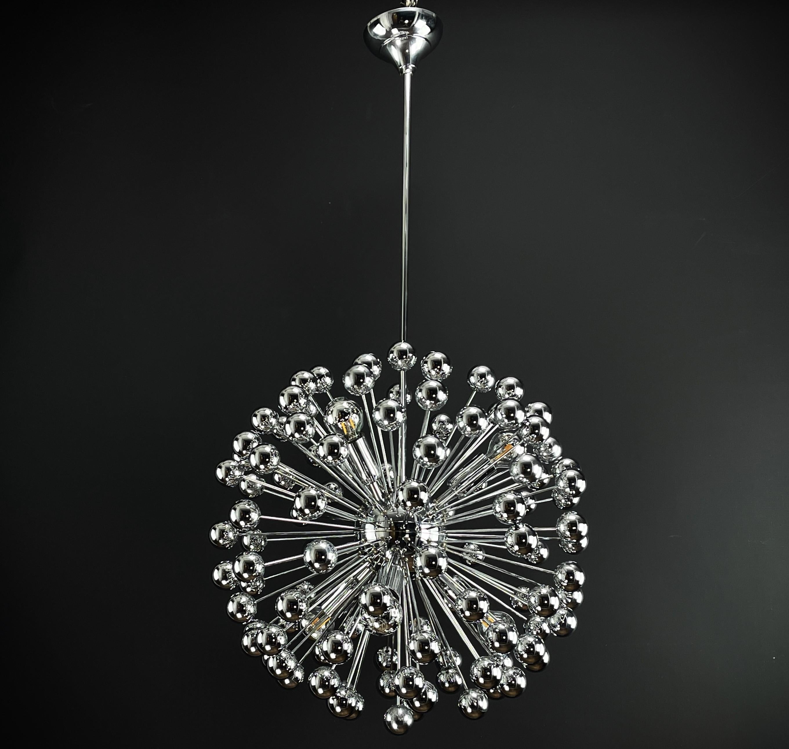 Space Age chrom Sputnik Ceiling Lamp by Valenti Luce, 1970s For Sale