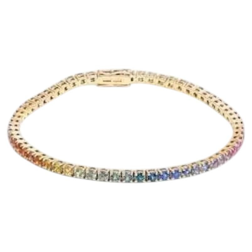 5.38ct Multicolor Sapphire Yellow Gold Tennis Bracelet For Sale