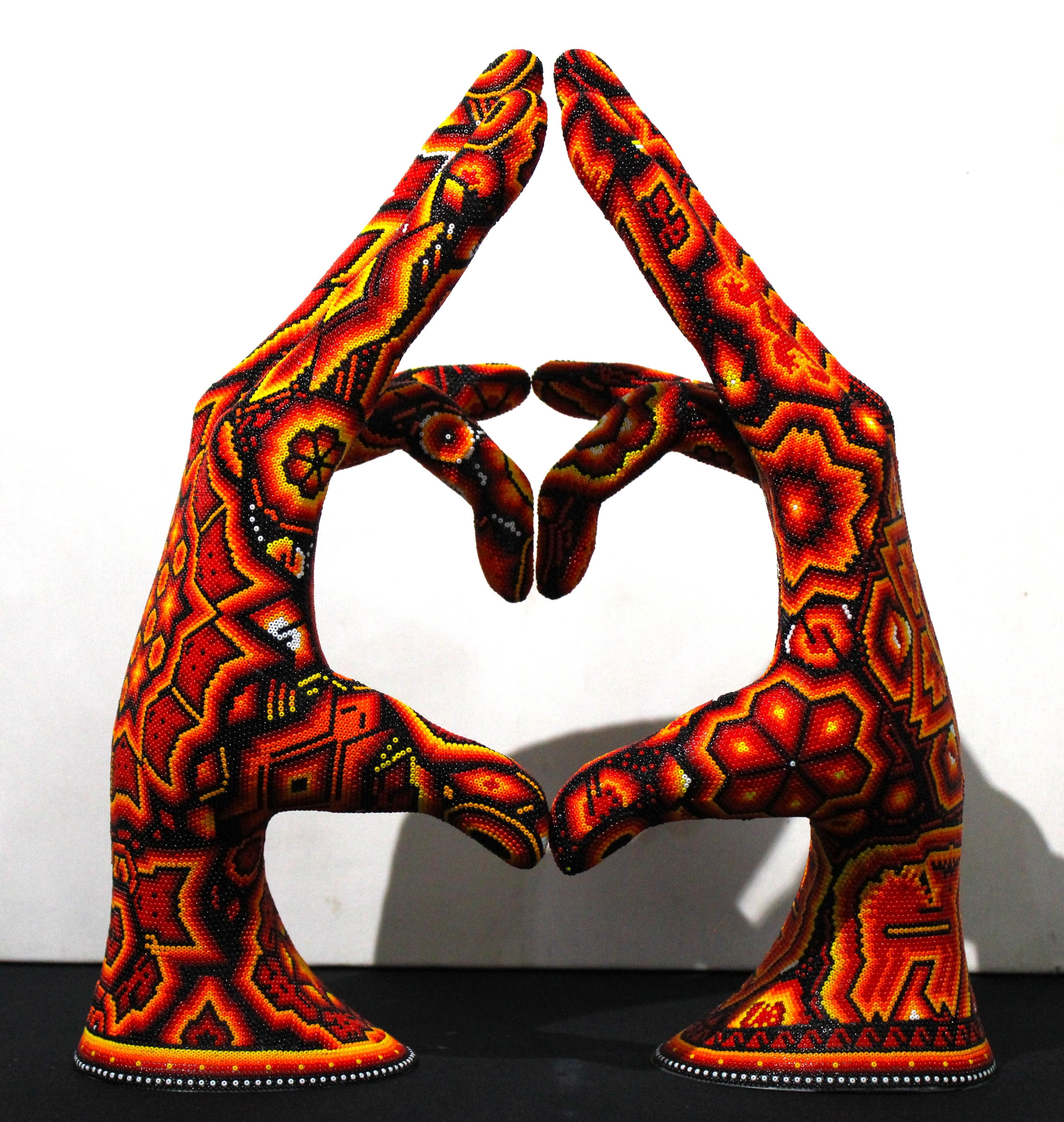 CHROMA aka Rick Wolfryd  Figurative Sculpture - CHROMA aka Rick Wolfryd, "Love Temple" Series, Original Mexican Beaded Sculpture