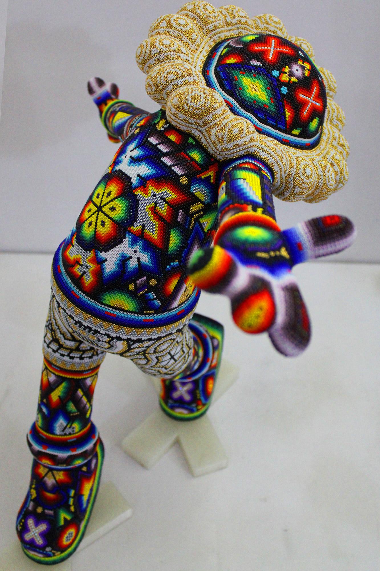 CHROMA aka Rick Wolfryd  Figurative Sculpture - " Looking back " from Huichol Series 