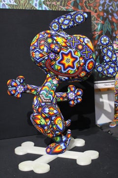 Huichol " Snoopy " Beaded Sculpture by Rick Wolfryd a.k.a CHROMA