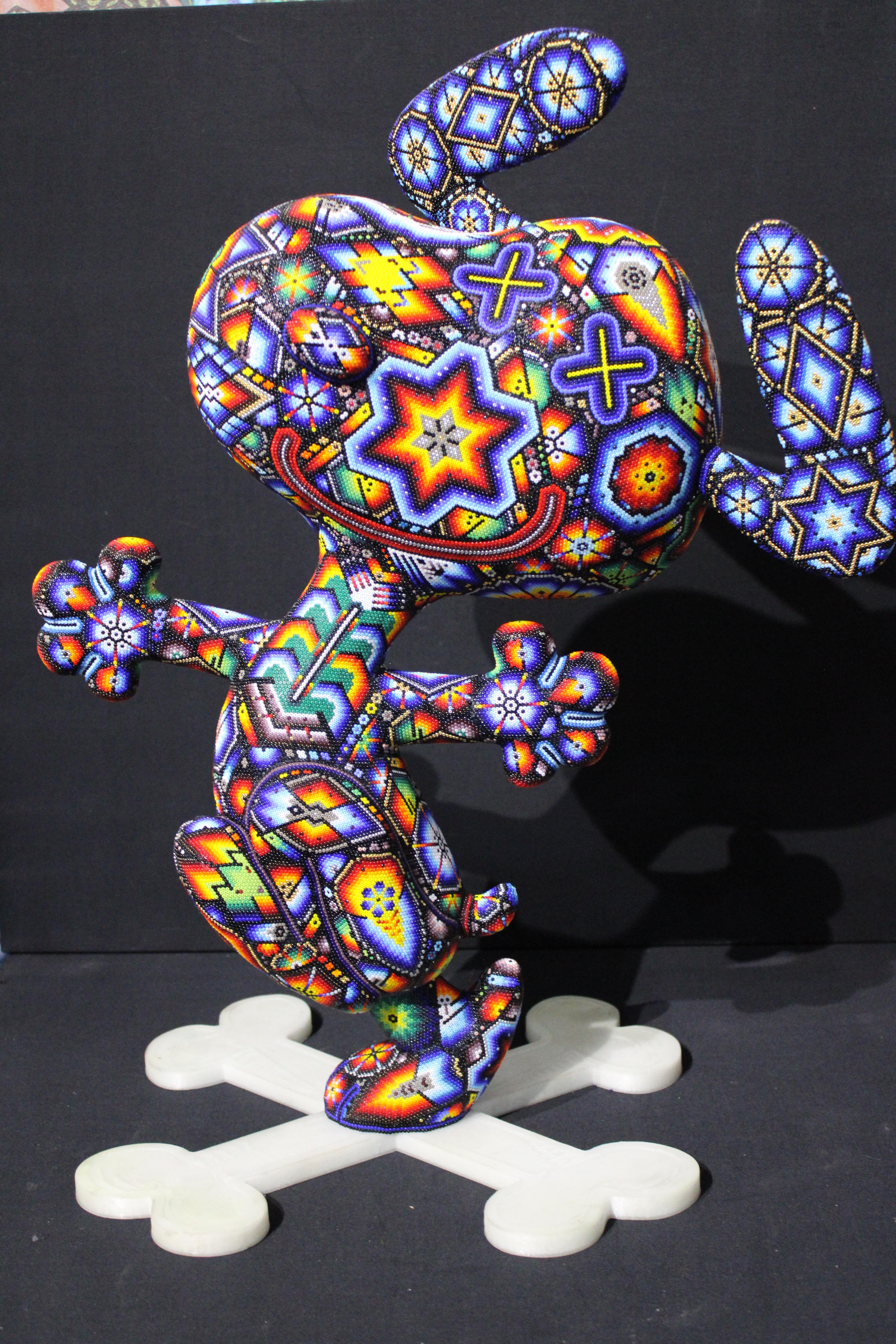 CHROMA aka Rick Wolfryd  Figurative Sculpture - Huichol " Snoopy " Beaded Sculpture by Rick Wolfryd a.k.a CHROMA