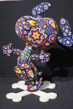 Huichol " Snoopy " Beaded Sculpture by Rick Wolfryd a.k.a CHROMA