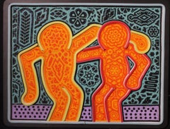 (after) Keith Haring "BEST BUDDIES" Perlenwand-Skulptur von CHROMA alias Rick Wolfryd