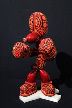 Art perlé mexicain Huicho  "Boxer Boxing " from Huichol ALTERATIONS