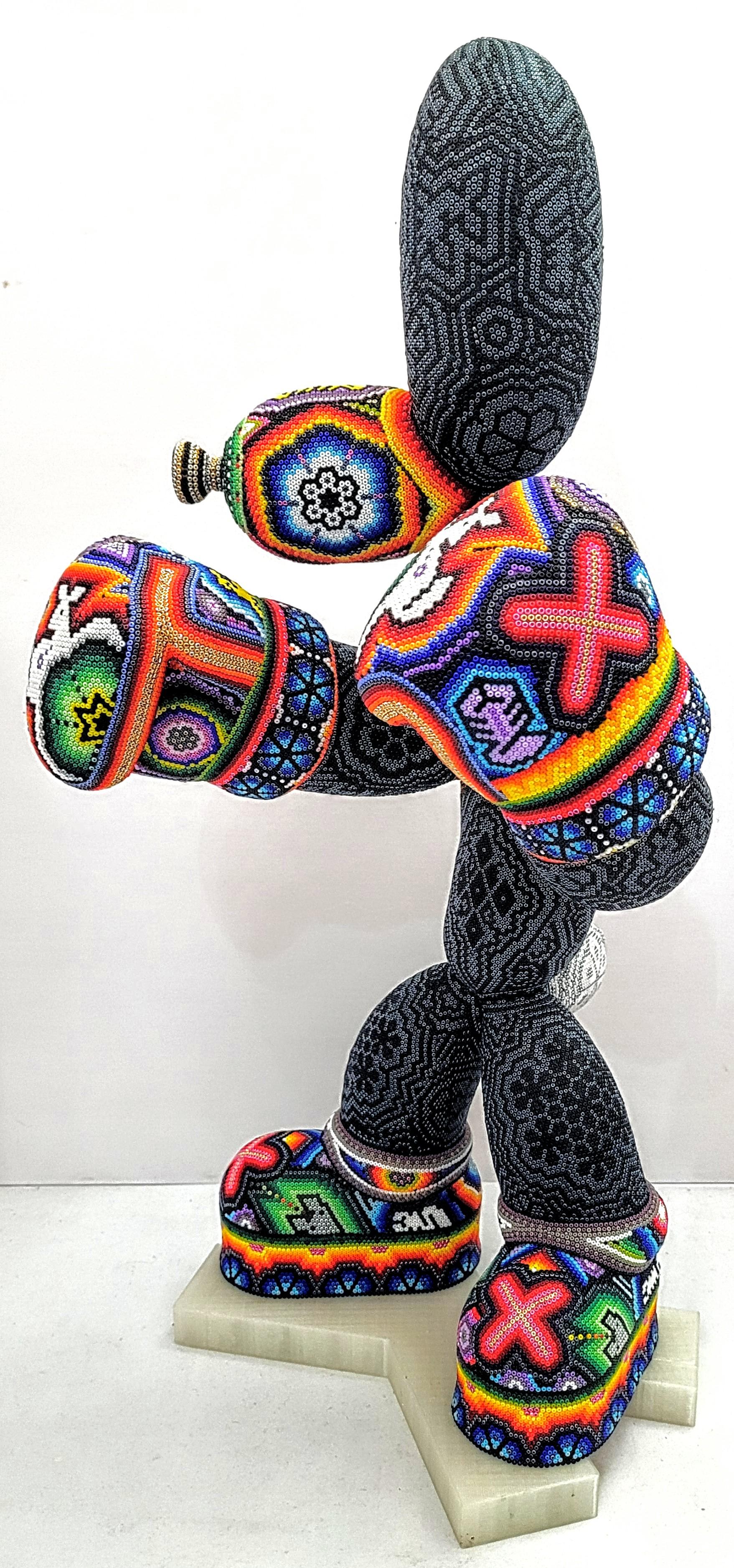 CHROMA aka Rick Wolfryd  Abstract Sculpture - "Boxer Boxing" from Huichol ALTERATIONS Series