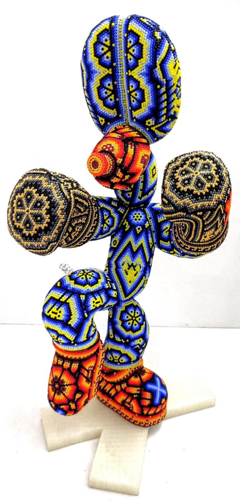 CHROMA aka Rick Wolfryd  Abstract Sculpture - "Boxer Boxing" Mini from Huichol ALTERATIONS Series