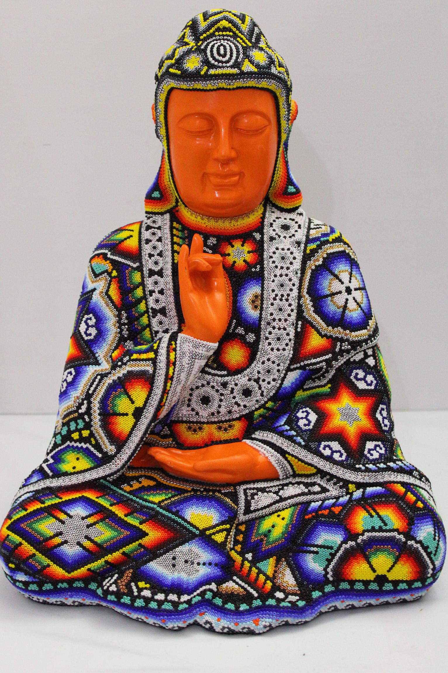 CHROMA aka Rick Wolfryd  Figurative Sculpture - "Buddha Madre" Mini from Huichol ALTERATIONS Series