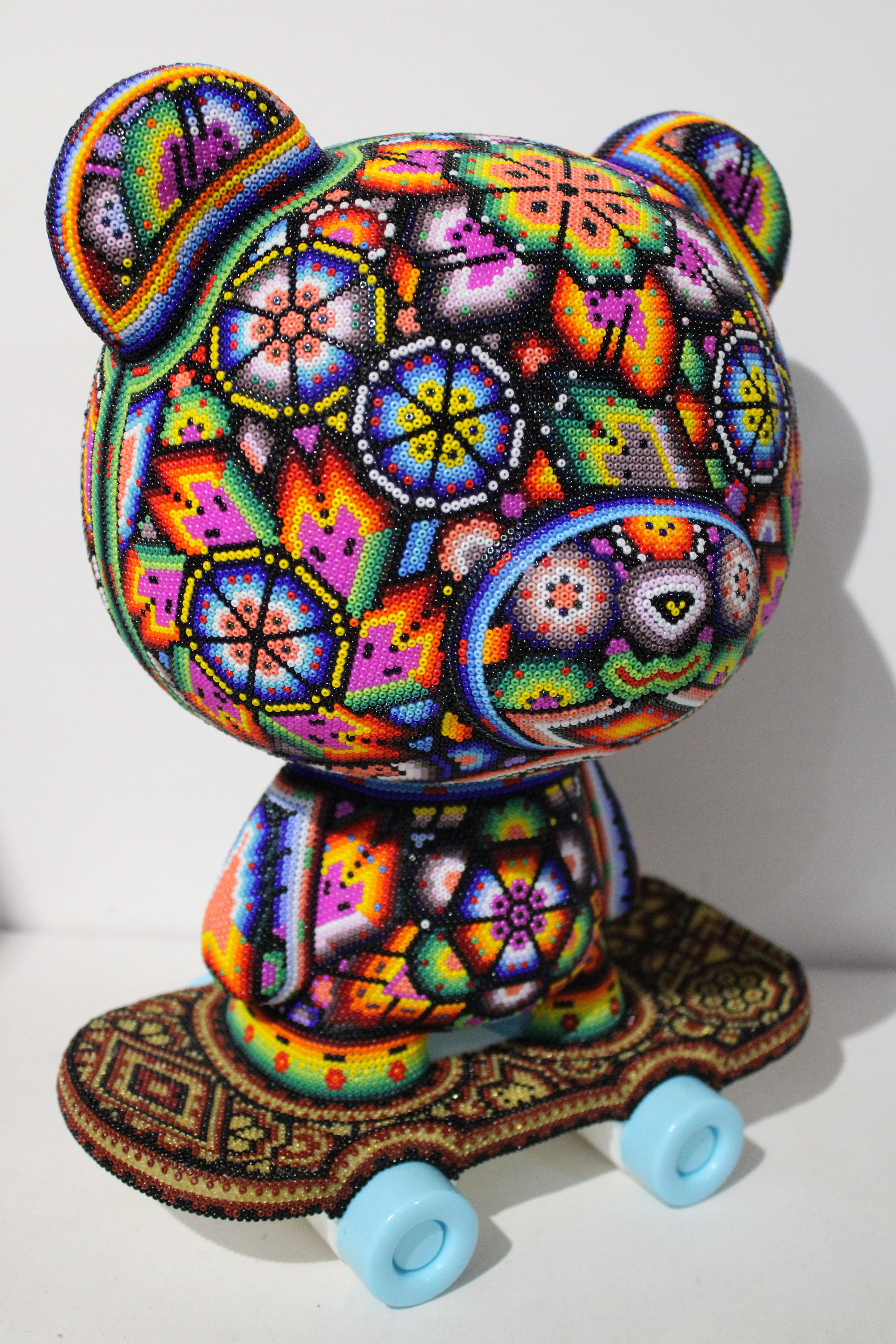 CHROMA aka Rick Wolfryd  Figurative Sculpture - "Care Bear"  from Huichol ALTERATIONS Series