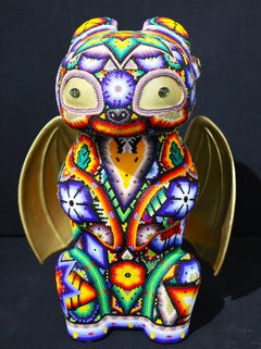 Chroma "Dragon Eyes" Sculpture, Huichol Mixed Media, Signed 2025