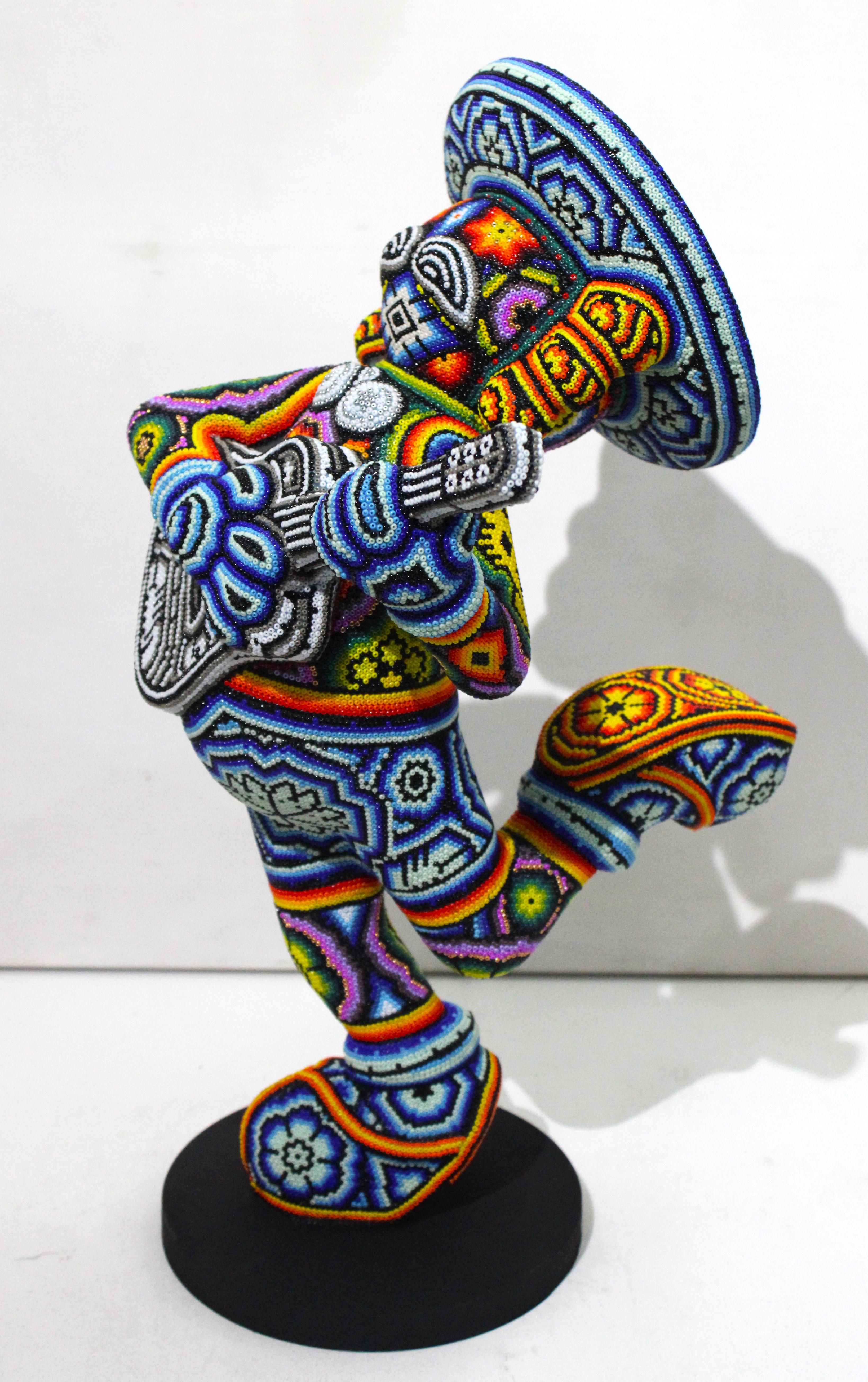 Chroma "MI AMOR" Sculpture, Mariachi Series, Huichol Mixed Media, Signed 2025