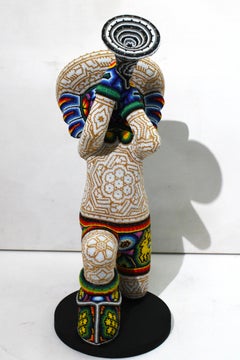 Chroma "TRUMPET" Sculpture, Mariachi Series, Huichol Mixed Media, Signed 2025