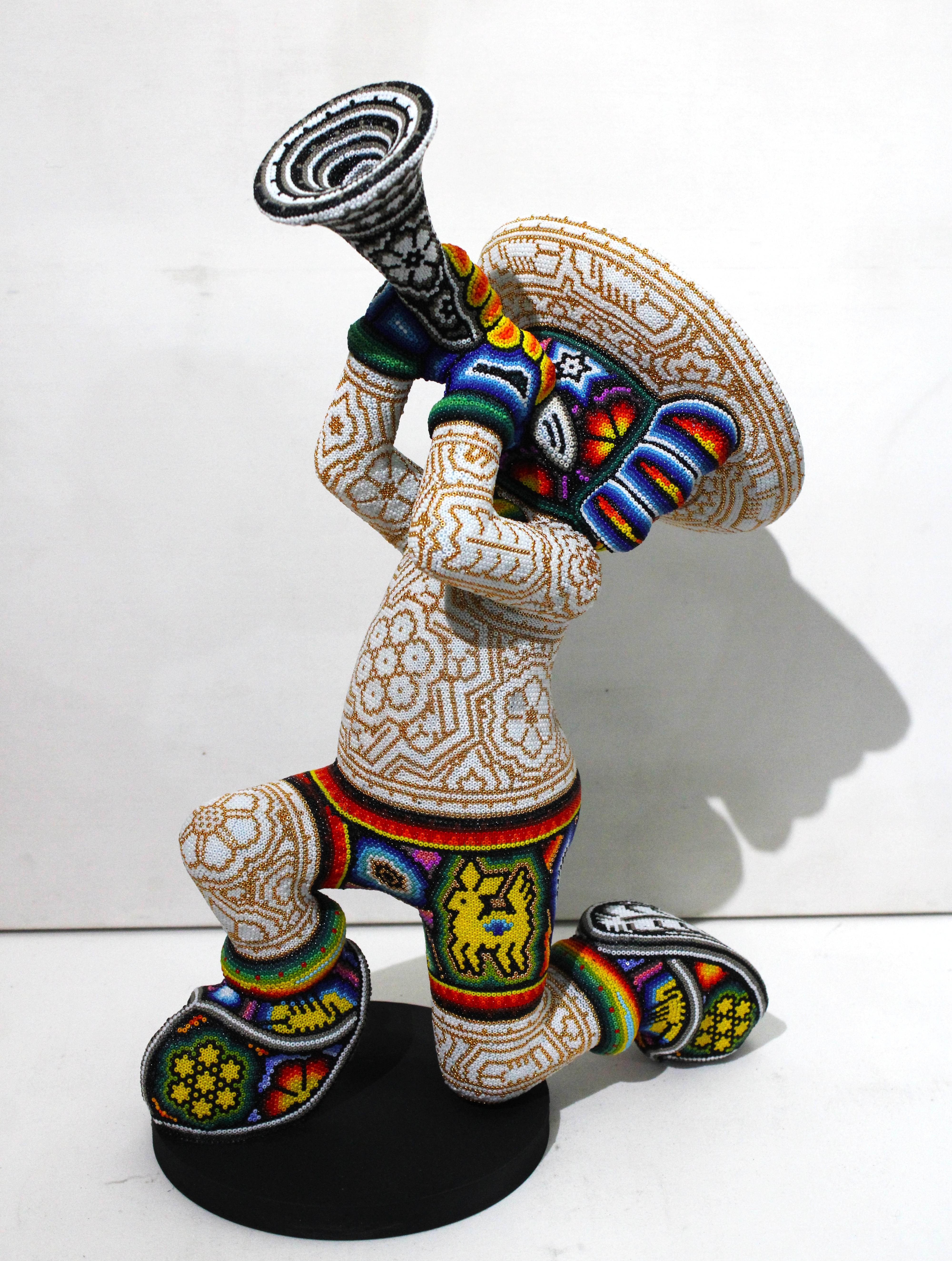 Chroma "TRUMPET" Sculpture, Mariachi Series, Huichol Mixed Media, Signed 2025