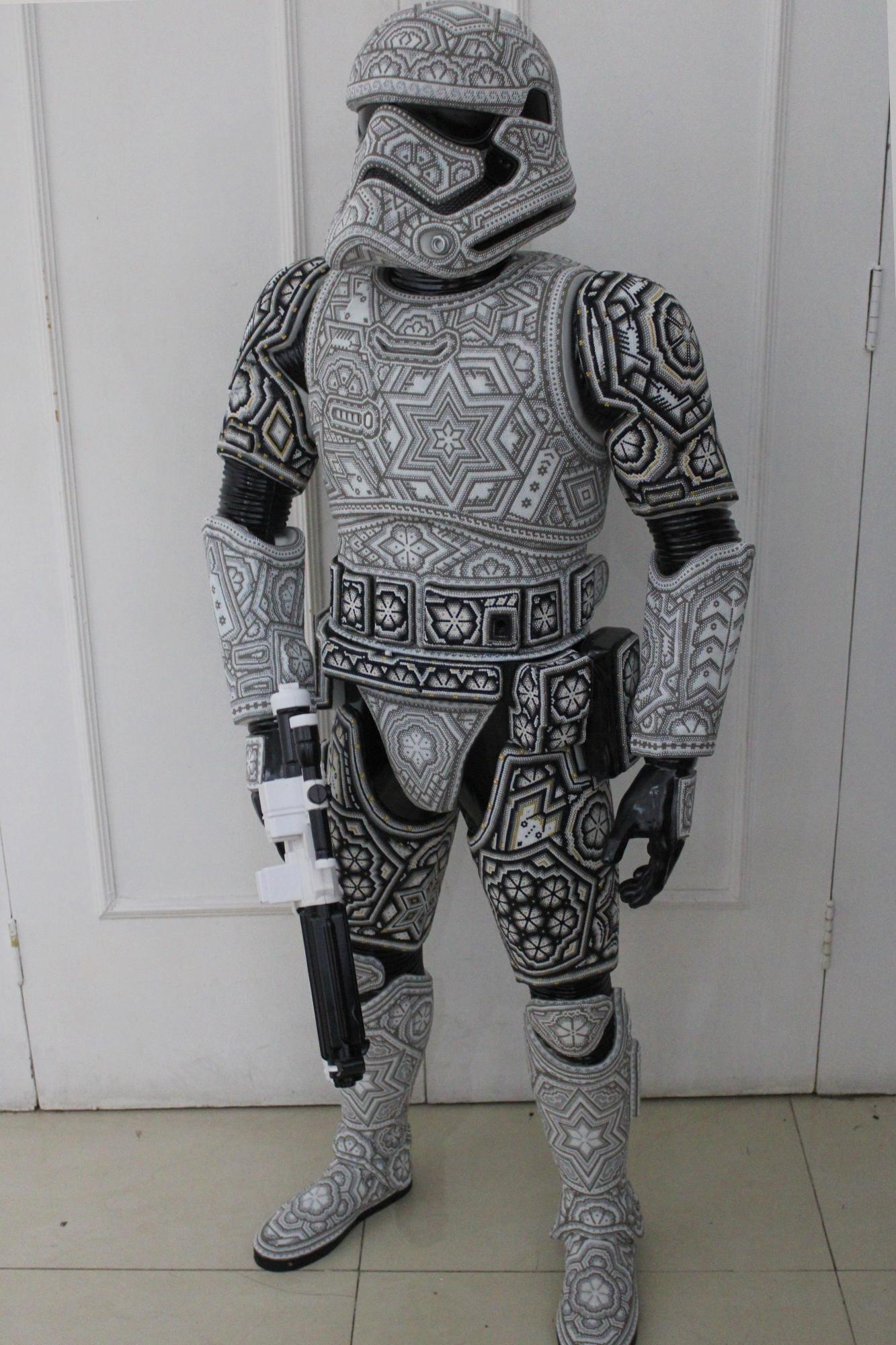 CHROMA aka Rick Wolfryd  Figurative Sculpture - "Stormtrooper" from Huichol ALTERATIONS Series