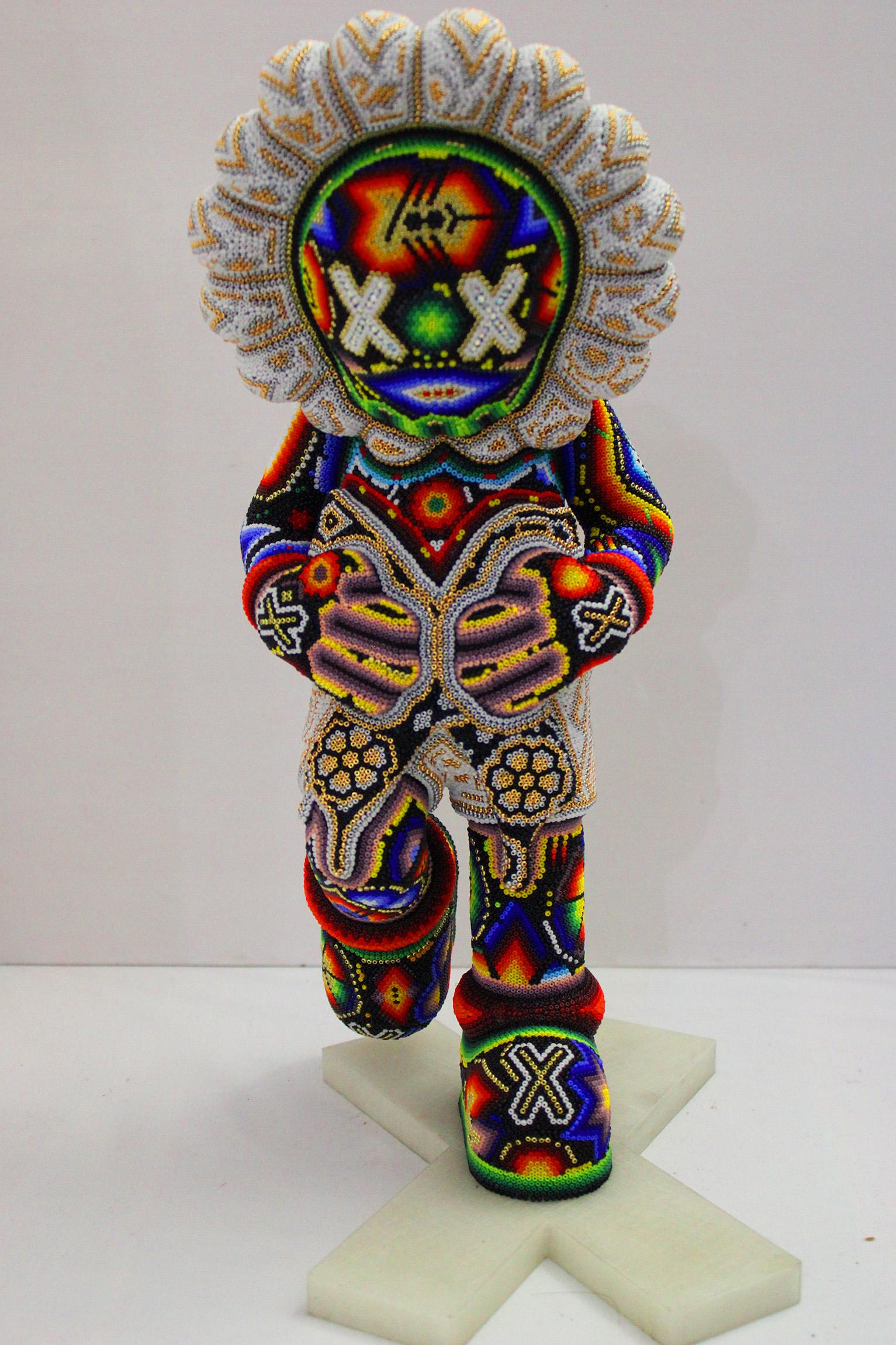 CHROMA aka Rick Wolfryd  Figurative Sculpture - "Flower Child Melting X" Mini from Huichol ALTERATIONS Series