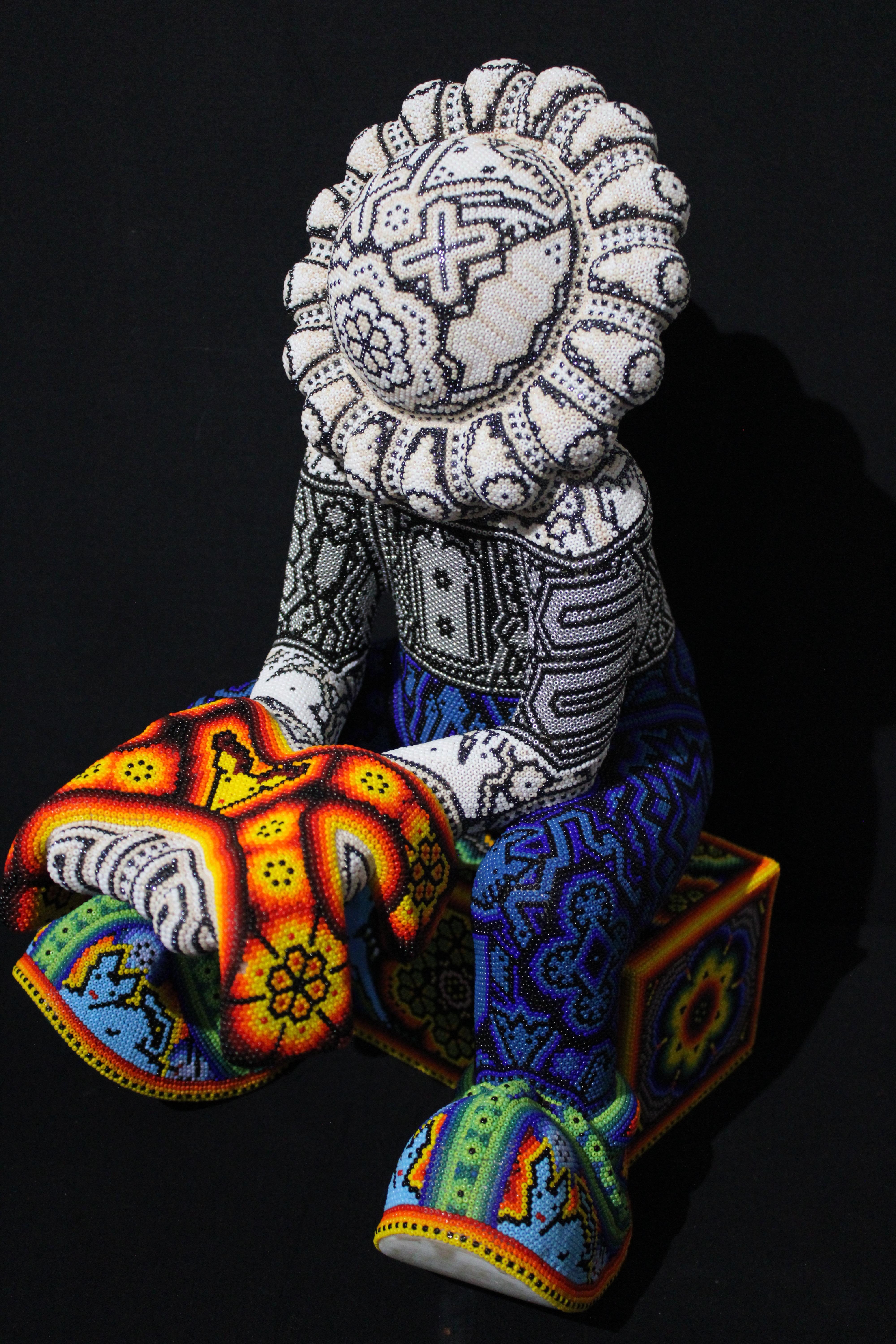 CHROMA aka Rick Wolfryd  Figurative Sculpture - From Huichol ALTERATIONS Series "X-Man" Mexican Beaded Sculpture