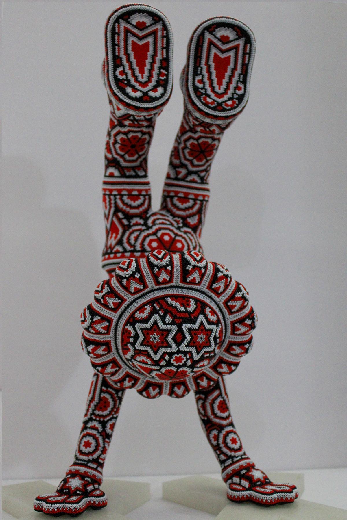 CHROMA aka Rick Wolfryd  Figurative Sculpture - "Hand Stand" Mini from Huichol Series