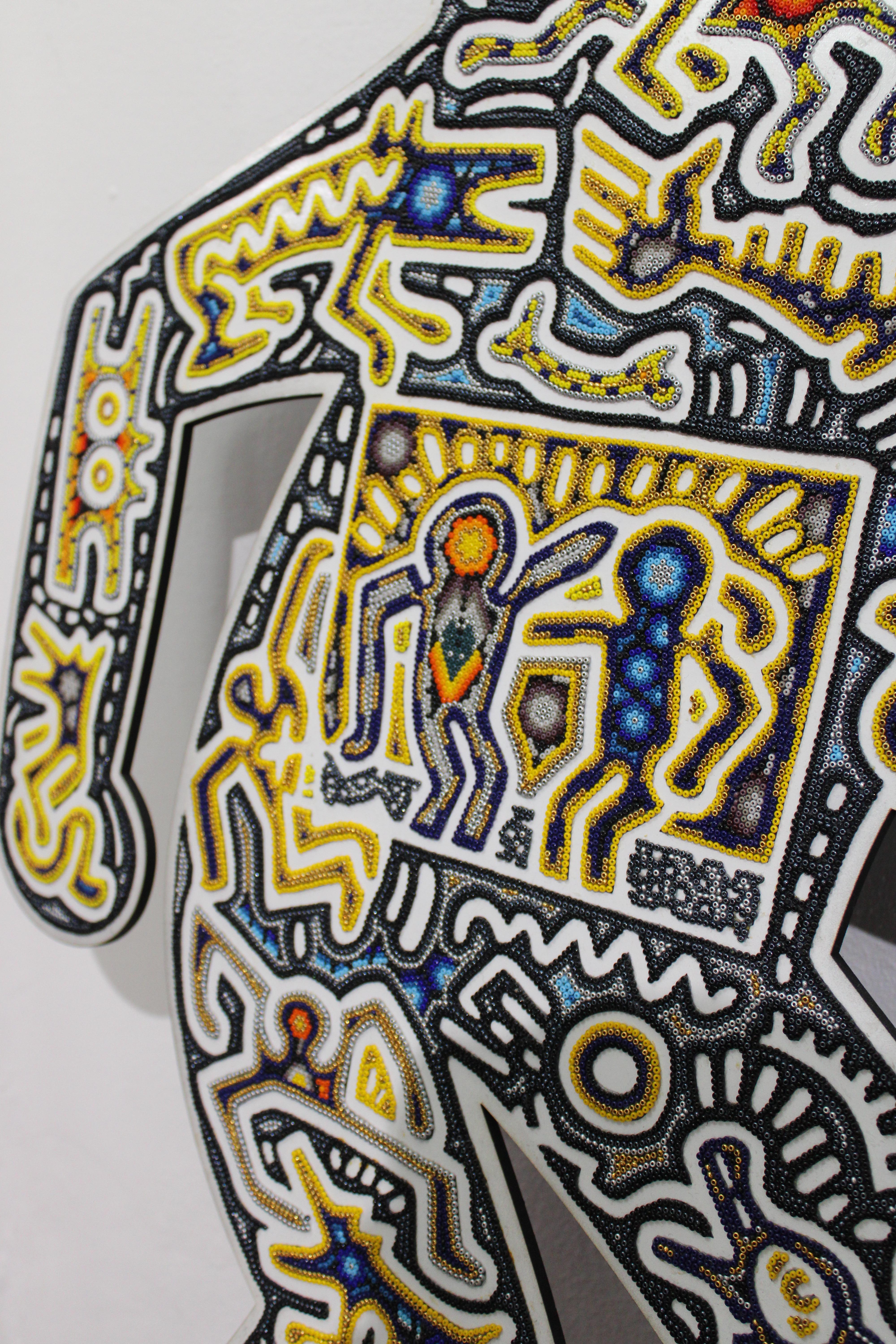 CHROMA aka Rick Wolfry  Barking Dog After Keith Haring  Huichol Beaded Plaque For Sale 1